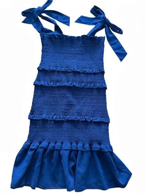 Altar’d State Large Royal Blue Smocked Tiered Ruffle Tie Strap Mini Dress thumbnail 1