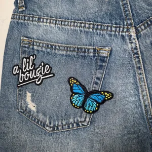 90s midi short Denim Distressed Shorts with Embroidered Patches thumbnail 6