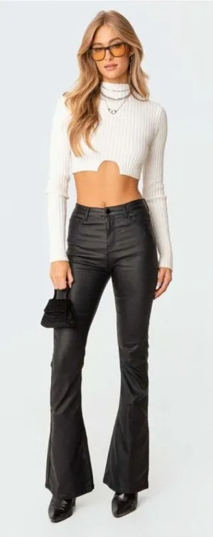 Edikted Luna Faux Leather Flare High Rise Pants Black Size‎ Small thumbnail 1