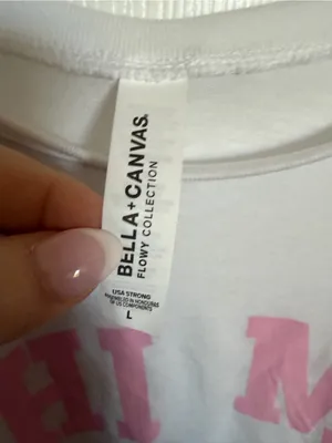 Bella Canvas Flowy Collection White Tee with Pink PHI MU Lettering L thumbnail 4