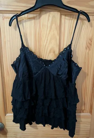 Calvin Klein Jeans Black Sequin Ruffle Cami Top XL thumbnail 1