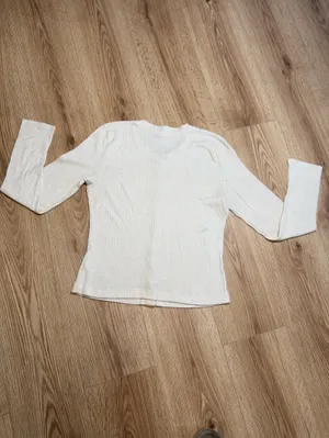 aerie Cream‎ Ribbed Button-Front Long Sleeve Top thumbnail 2