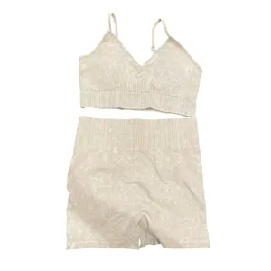 2 Piece Activewear Set Bra Top and Shorts in Beige, Size L​ thumbnail 3