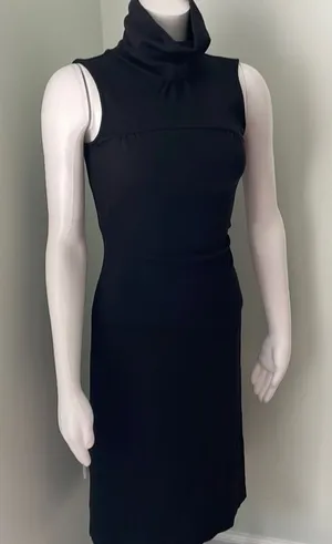Diane Von Furstenberg Form Fitting Ruched Midi Little Black Dress size 4 thumbnail 1