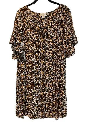 Umgee Leopard Print Button Down Shirt Dress‎ Brown Black Women’s Size Large thumbnail 1