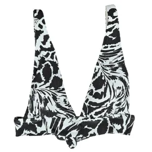Aerie Women XS Triangle Bikini Top Ribbed‎ Zebra Print Black White Swim thumbnail 1