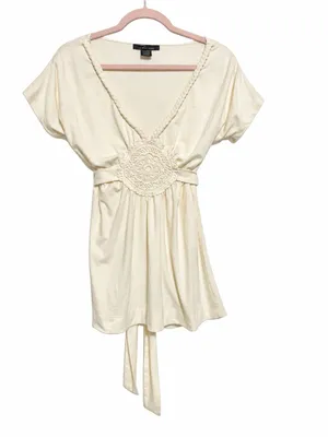 Cherie Tunic Top Medium VTG Y2K Coquette Braided V Neck Boho Crochet Medallion thumbnail 10