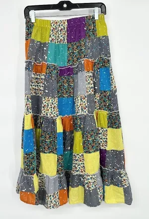 Sweet Miss Maxi Skirt Small‎ Multicolor Patchwork Boho Hippie 100% Cotton Granny thumbnail 1