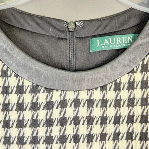 Lauren Ralph Lauren Houndstooth Faux Wrap Dress 4 Black White leather trim thumbnail 6