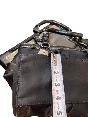 B Makowsky wms Vtg black leather canvas silver hobo shoulder handbag SKU 10537 thumbnail 5