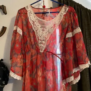 Free People vintage floral blouse red L thumbnail 5
