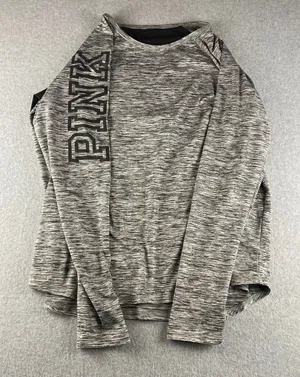 Victoria’s Secret PINK Women's Gray Marl Top Shirt Black Mesh Back Size M Medium thumbnail 1