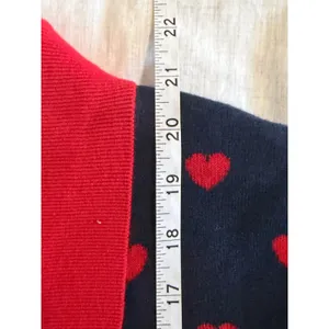 Zara Heart Print Cardigan Sweater Women M Navy Blue Red Polo Polka Dots JACQUARD thumbnail 8