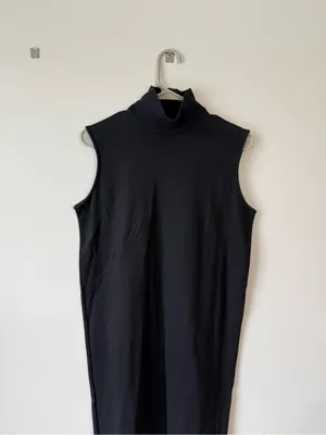 VTG J CREW Sleeveless Turtleneck Midi Dress Classic Minimalist Cotton Black M thumbnail 2