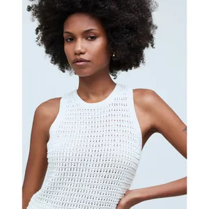 Madewell Crochet Knit Crewneck Sweater Tank Cotton Vest Bright Ivory XS NWT thumbnail 6