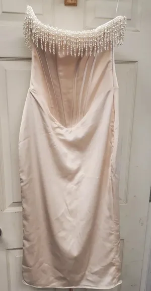 House Of CB NWT NALITA VINTAGE CREAM EMBELLISHED STRAPLESS DRESS. Size Medium thumbnail 12