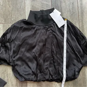NWT Zara Black Satin Effect Long Sleeve Mock Neck Top Size XS Zipper Turtleneck thumbnail 16