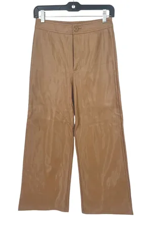 Miss Love Vegan Faux Leather Pants Women Small Brown Wide Leg Chic Neutral Crop thumbnail 1