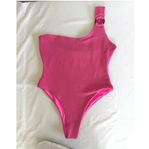 More‎ To Come One Shoulder Swimsuit L Hot Pink Ribbed Barbiecore Y2K Resort NEW thumbnail 2