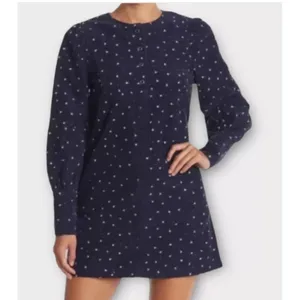 Something Navy Edie Corduroy Long Sleeve Mini Shift Dress Navy Blue Floral‎ XS thumbnail 9