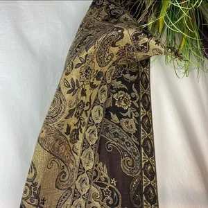 Pashmina Brown Tan & Black Brocade Print Rectangular Scarve thumbnail 3