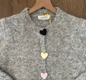 NWT Compañía Fantástica Ban.do Heart Button Boucle Cardigan in Grey Size Small thumbnail 3