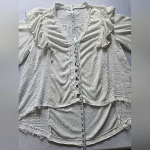 POL Droptail 100% Cotton White Ruffled Distressed Oversized Women's Top Size L‎ thumbnail 5
