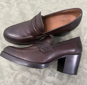 Flye heels Classic Women's Brown Leather Block Heel Loafers thumbnail 1