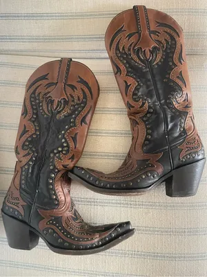 Corral Women's G1072 Black Cognac Studded Leather Tall Western Boots 7.5 M thumbnail 1