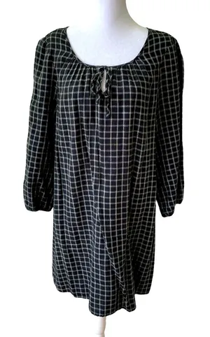 Madewell Signal Tunic Shift Dress Hayden Black White Windowpane Plaid Cotton M thumbnail 1