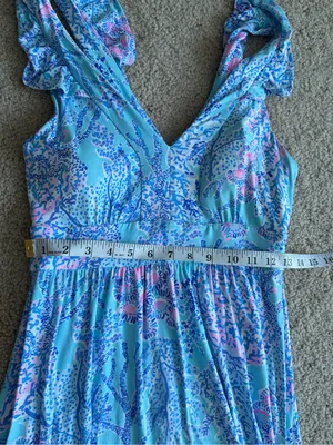 Lilly Pulitzer bohemian preppy ruffle vyra maxi blue long formal dress size 4 thumbnail 14