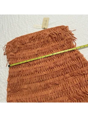 Anthropologie Let Me Be Orange Fringe Tube Strapless Mini Dress NWT Sz L Large thumbnail 3