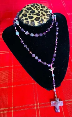Handmade Natural Amethyst stone Cross necklace 💖 thumbnail 1