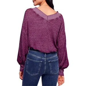 We The Free Free People Womens South Side Thermal Sweater, Purple, Small thumbnail 2