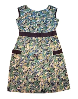 Lilly Pulitzer 100%‎ Silk Floral Shift Dress Womens 10 Green Blue Pockets Spring thumbnail 1
