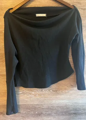 Free people top off shoulder waffle black size M long sleeves thumbnail 1