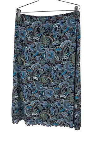 IN Studio San Francisco Paisley Midi Skirt Navy Blue Lettuce Edge XL thumbnail 1