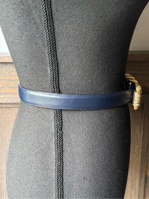 Brighton Navy Leather Belt with Gold-Tone Buckle thumbnail 6