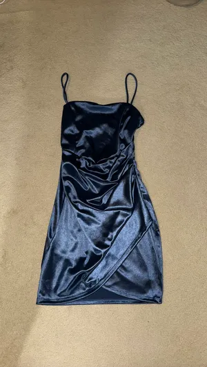 short blue satin Windsor dress thumbnail 2