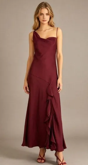 NWOT Farm Rio Ruffled Sleeveless V-Neck Maxi Dress Burgundy Size S thumbnail 1