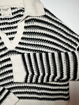 Abercrombie‎ & Fitch Striped Crochet Sweater M | Coastal Grandma Nautical Chic thumbnail 2