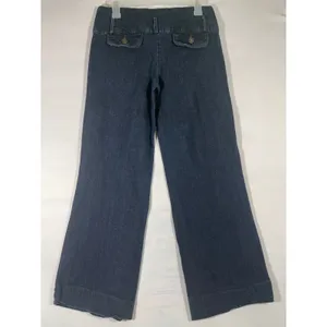 ELLE Dark‎ Wash Women Jeans Trousers Wide Flare Leg Cropped Low Rise Size 4 thumbnail 2