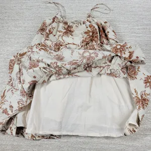Abercrombie & Fitch Babydoll Cami Top Womens M White Brown Floral Tiered Tunic thumbnail 11