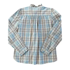 Ann Taylor NWT LOFT Blue Plaid Ruffle Button Down Blouse | Women’s Medium thumbnail 2