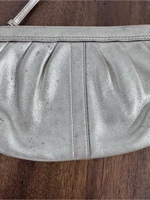 Coach Silver Pleated Leather Small Wristlet thumbnail 4