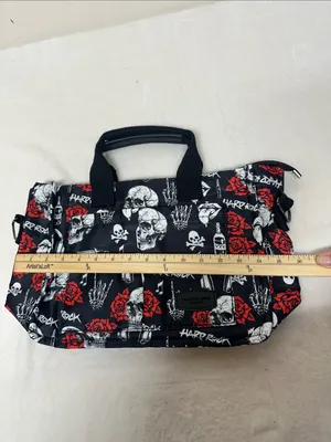Hard Rock Cafe Black Tote with Red Rose & White Skull Print thumbnail 4