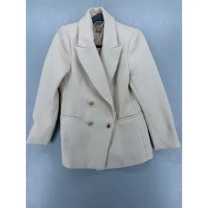 H&M Women Blazer Cream Textured Double Breasted Gold Crest Button‎ S thumbnail 2