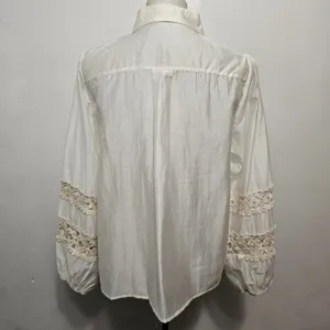 Fashion Apparel Blouse S/M Ivory Lace Patchwork Boho Eyelet Button Down Cottage thumbnail 5