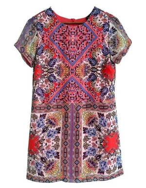 Lulus Kaleidoscopic Print Short Sleeve Shift Dress Red Purple Hankerchief Girly‎ thumbnail 1
