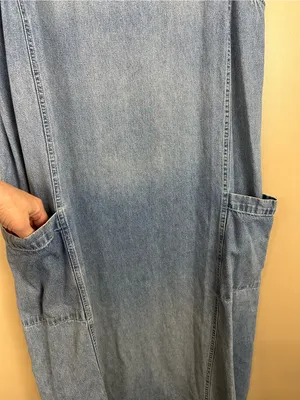 Vintage Denim Jumper Midi Dress M Utility Pockets 100% Cotton 90s Country thumbnail 5
